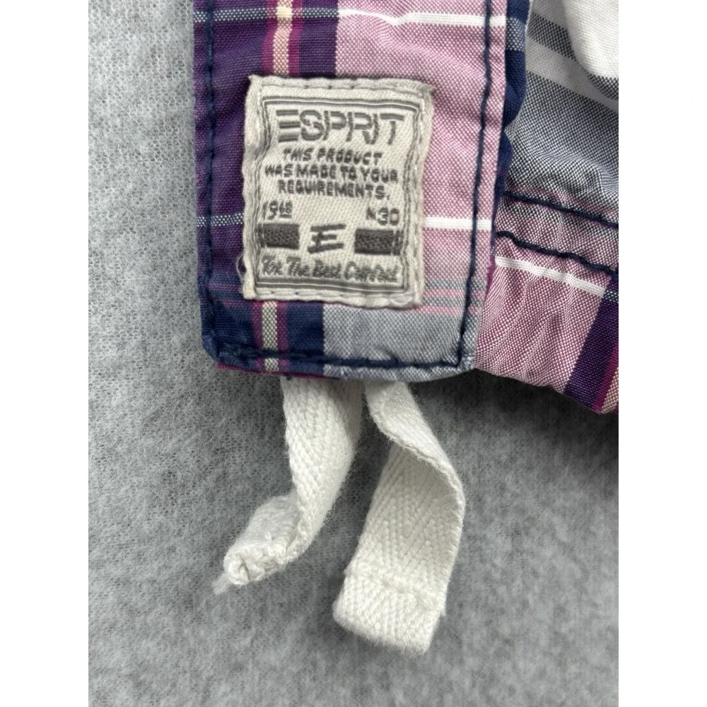 Esprit Mens W33 Plaid Cargo Shorts Pink Navy Cotton Drawstring Y2K
